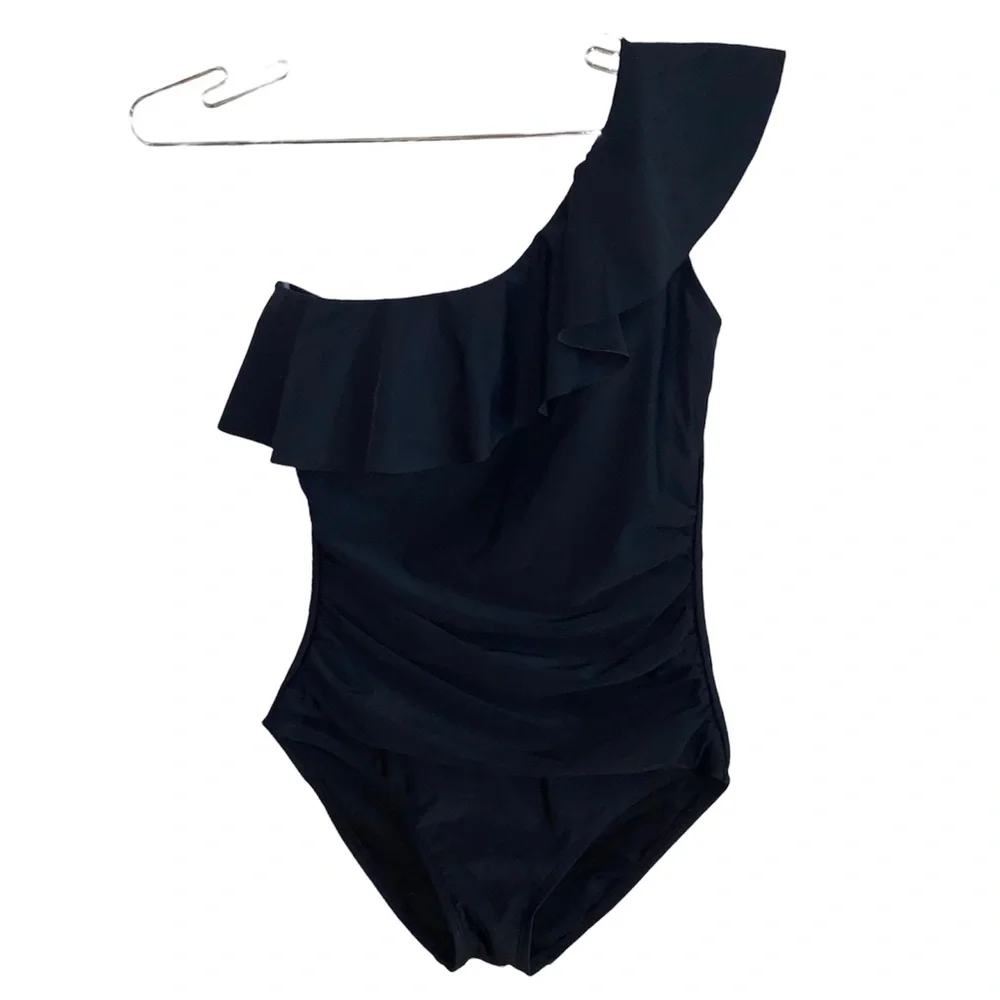 Hilor Women One Piece One Shoulder Ruffle Tummy Control Monokinis Swimsuits - Picture 4 of 5